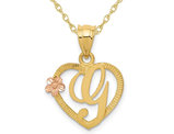 14K Yellow Gold Initial -G- Heart Necklace Pendant Charm with Chain